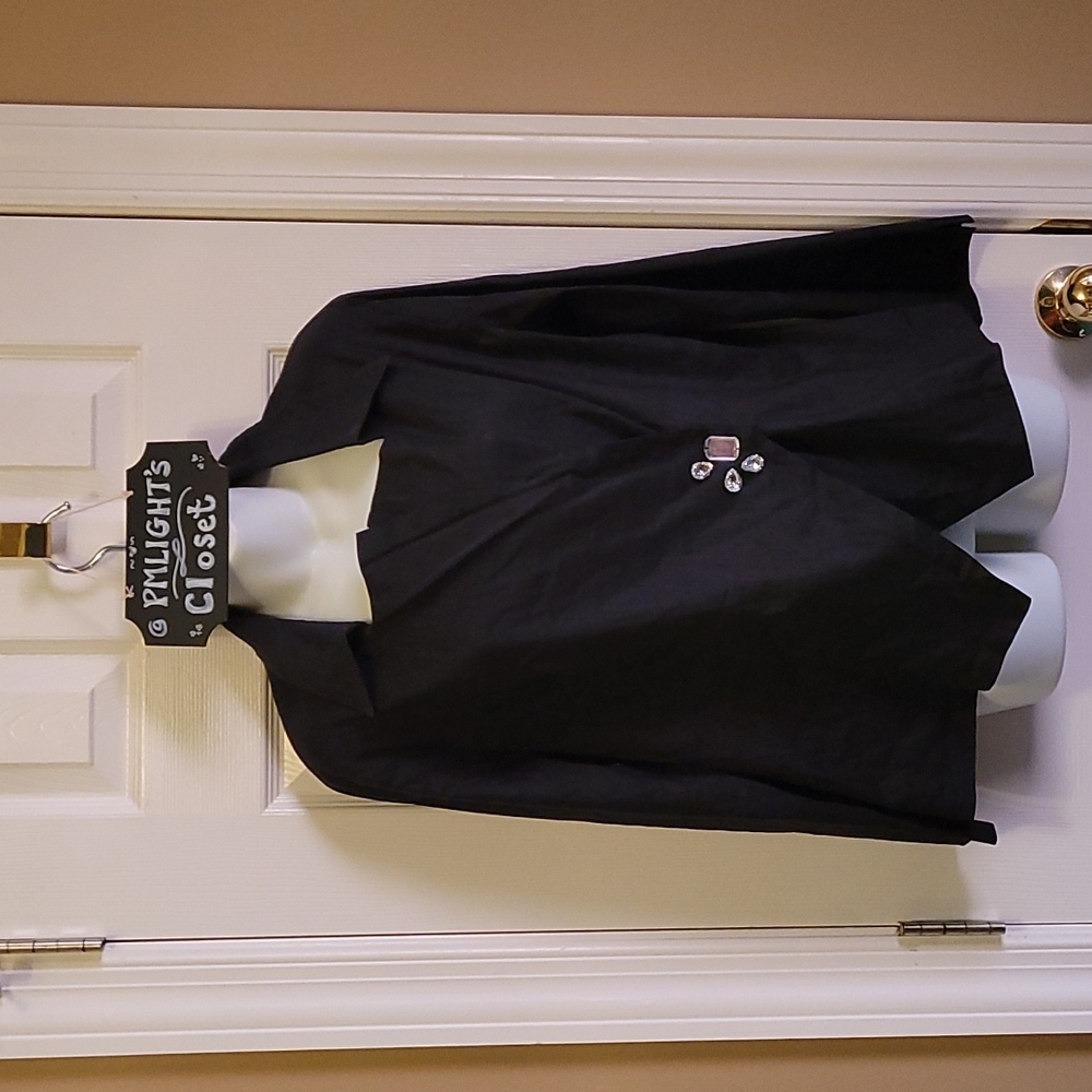 ZOZO Black Wrap Blouse with Rhinestones Large Long Sleeve
